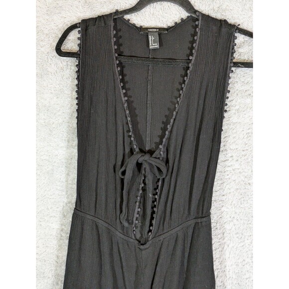 Open Front Black Gauzy Lined Romper Shorts Size Large Forever 21 - Picture 2 of 8